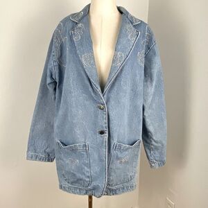 Sun‎ Belt Denim Vintage Blue Blazer 80’s 90s Womens Small Streetwear Cottagecore